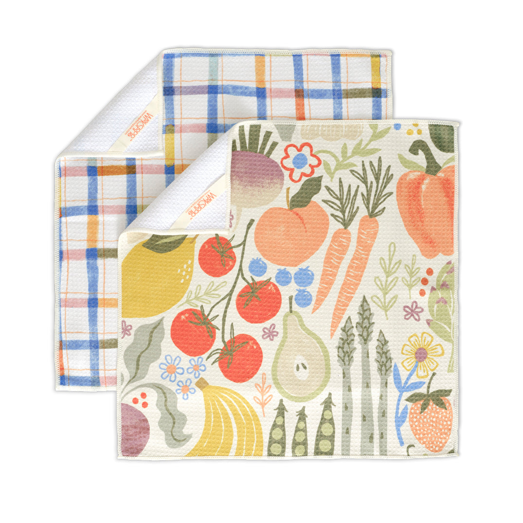 Art by Kenzie Kae Elston, farm stand all purpose towel set, high performance waffle weave kitchen towels, set of 4 microfiber towels, dish towel sets, microfiber dish towels