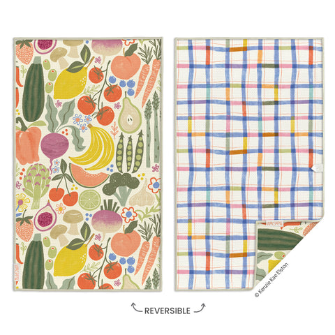 Art by Kenzie Kae Elston, farm stand microfiber kitchen towel, reversible microfiber towels, artistic kitchen towels, kitchen towels
eco-friendly microfiber towels, ultra-absorbent, quick drying