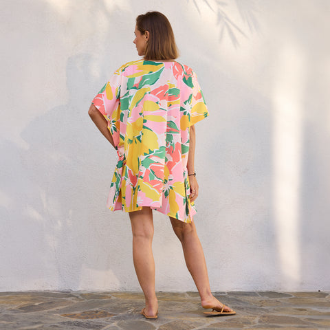 Dahlia Garden Halftan, Half-length caftan, pool & beach cover-up, kaftan, longewear, resortwear