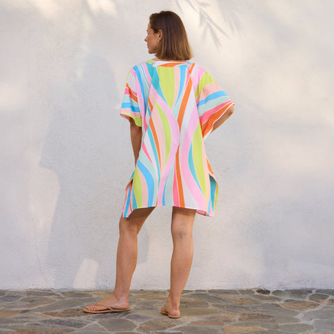 Wavy Stripe Halftan, Half-length caftan, 
pool & beach cover-up, kaftan, loungewear, resortwear