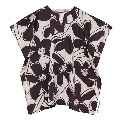 Black Daisy Halftan, half length caftan, pool & beach cover-up, kaftan, longewear, resortwear