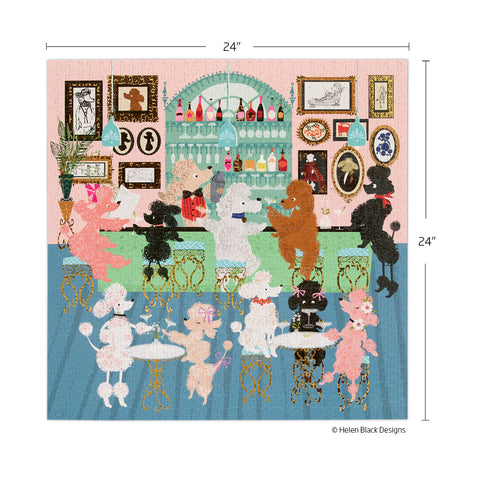 Poodle Martini Lounge 1000 Piece Puzzle, art by helen black, cocktail lounge, unique jigsaw puzzles, artist designed puzzles