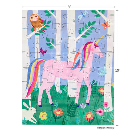 Unicorn Forest 48 Piece Puzzle Snax, art by melanie mikecz, magical unicorn puzzle for kids, travel size puzzles, gifts for kids