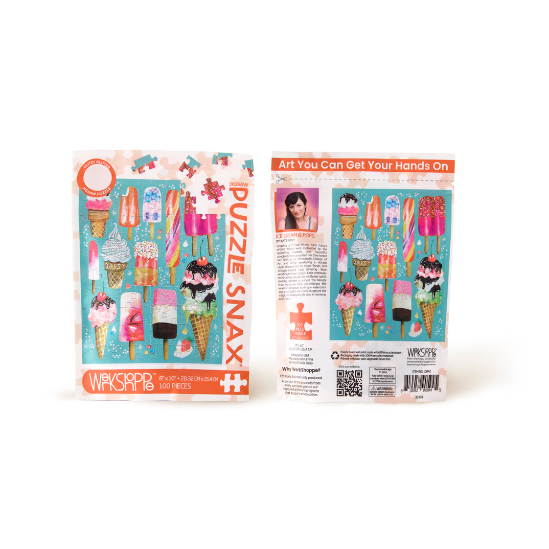Ice Cream & Pops 100 Piece Puzzle Snax, ice cream puzzle, popsicles, sweet treats, puzzle for kids, art by katie daisy