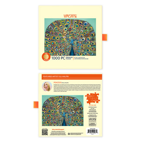 Peacock 1000 Piece Puzzle, jigsaw puzzle for adults, WerkShoppe puzzles, eco-friendly puzzle, puzzles for mental health