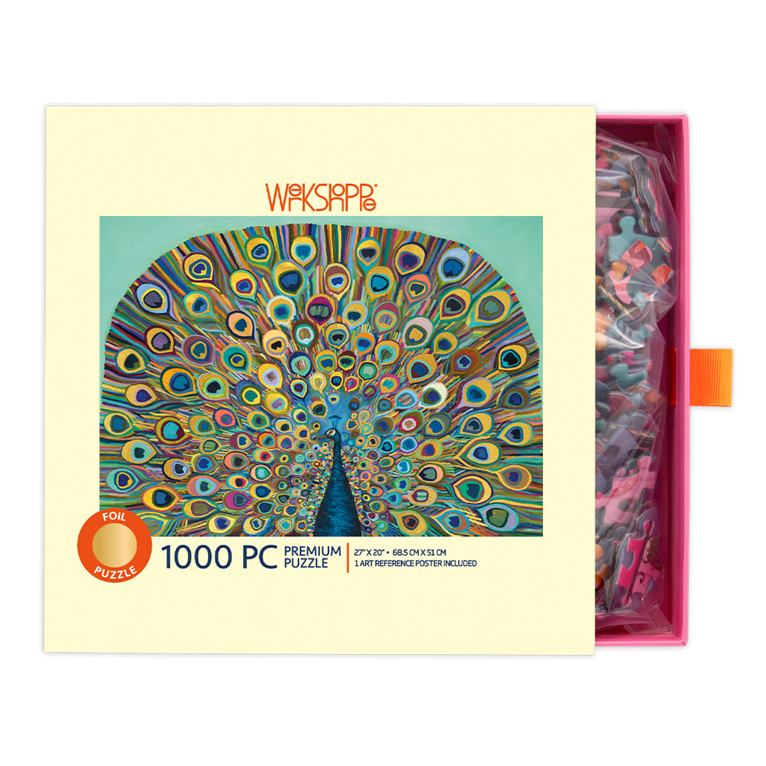 Peacock 1000 Piece Puzzle, jigsaw puzzle for adults, WerkShoppe puzzles, eco-friendly puzzle, puzzles for mental health