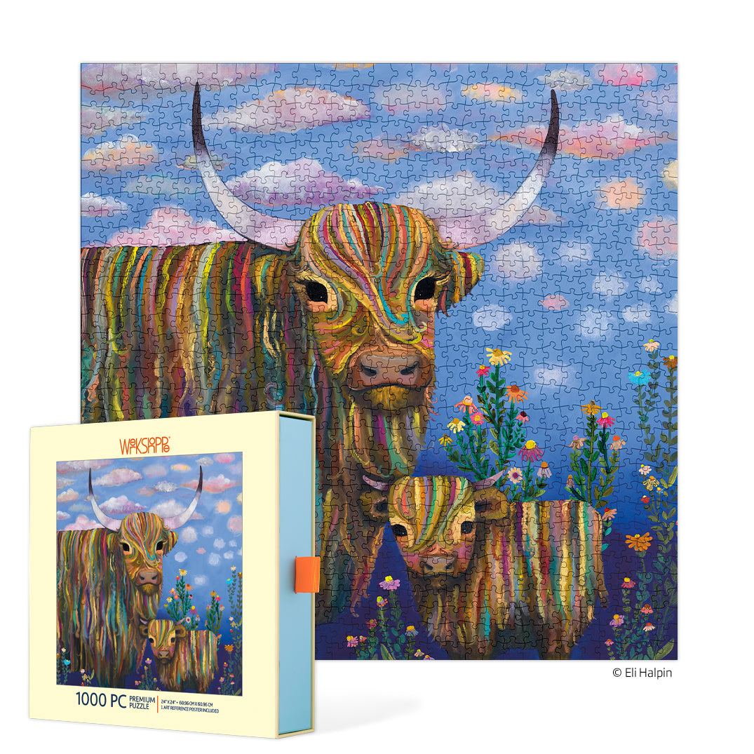 Highland Cows 1000 Piece Puzzle, jigsaw puzzles for adults, eco-friendly & sustainable, artist designed puzzles, cool jogsaw puzzles