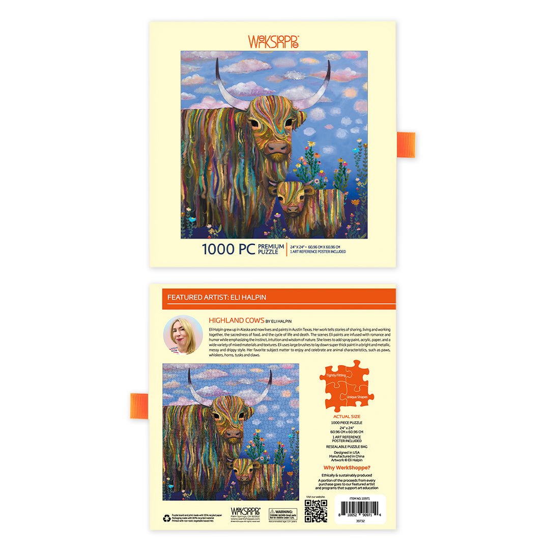 Highland Cows 1000 Piece Puzzle, jigsaw puzzles for adults, eco-friendly & sustainable, artist designed puzzles, cool jogsaw puzzles