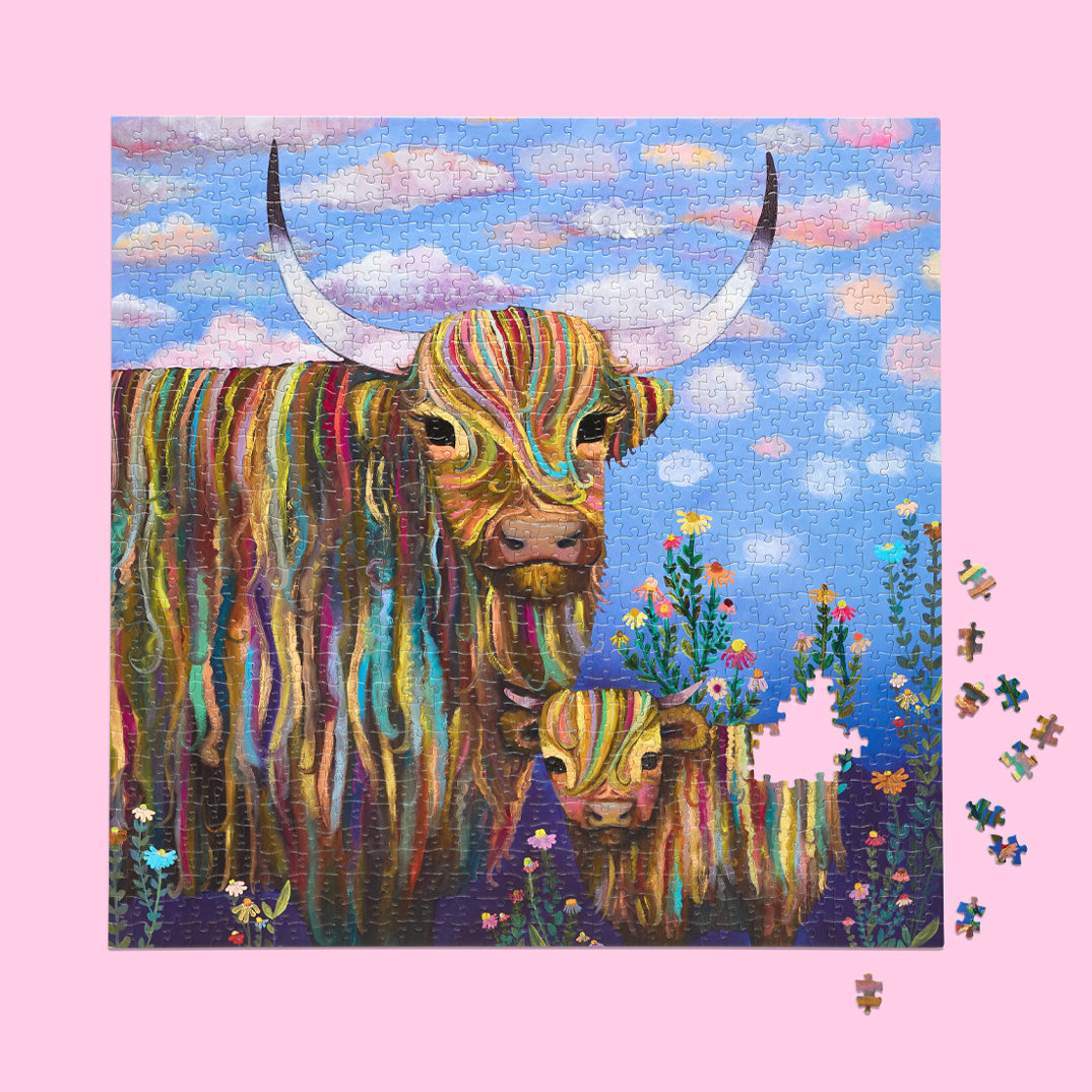 Highland Cows 1000 Piece Puzzle, jigsaw puzzles for adults, eco-friendly & sustainable, artist designed puzzles, cool jogsaw puzzles