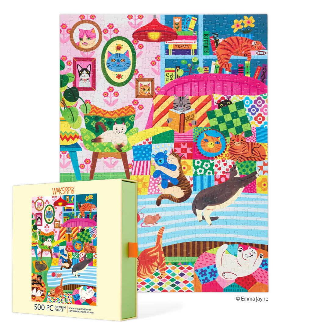 Cat Nap Stories 500 Piece Puzzle, jigsaw puzzles for adults, eco-friendly & sustainable, artist designed puzzles, cool jigsaw puzzles