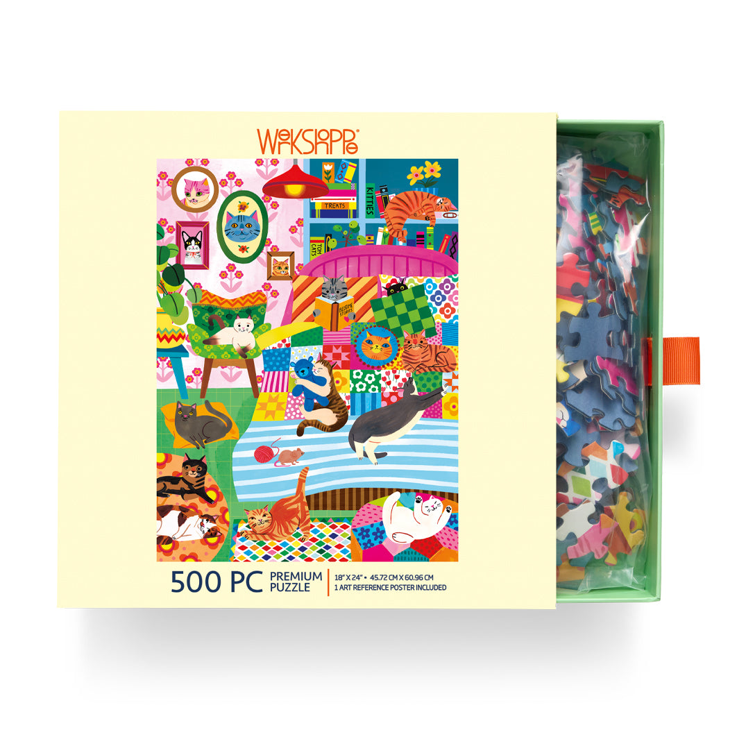 Cat Nap Stories 500 Piece Puzzle, jigsaw puzzles for adults, eco-friendly & sustainable, artist designed puzzles, cool jigsaw puzzles