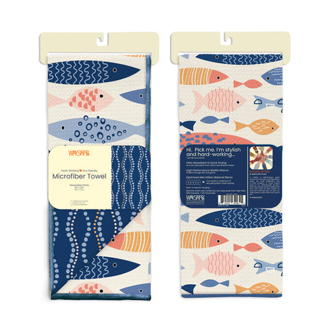 School of Fish Microfiber Kitchen Towel,  Reversible Microfiber Kitchen Towel, optimized waffle weave, eco-friendly kitchen towels, 