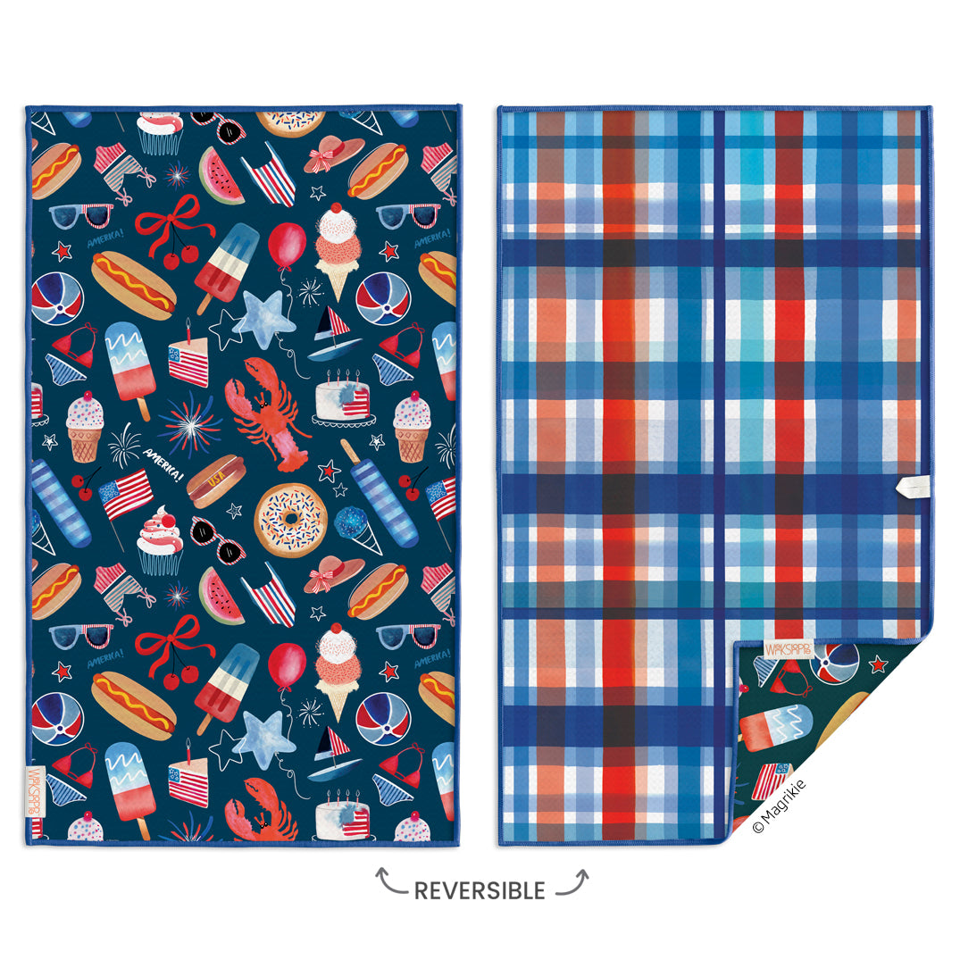 Summer Favorites Microfiber Kitchen Towel,  Reversible Microfiber Kitchen Towel, optimized waffle weave, eco-friendly kitchen towels, 4th of july decor, patriotic kitchen towel, 