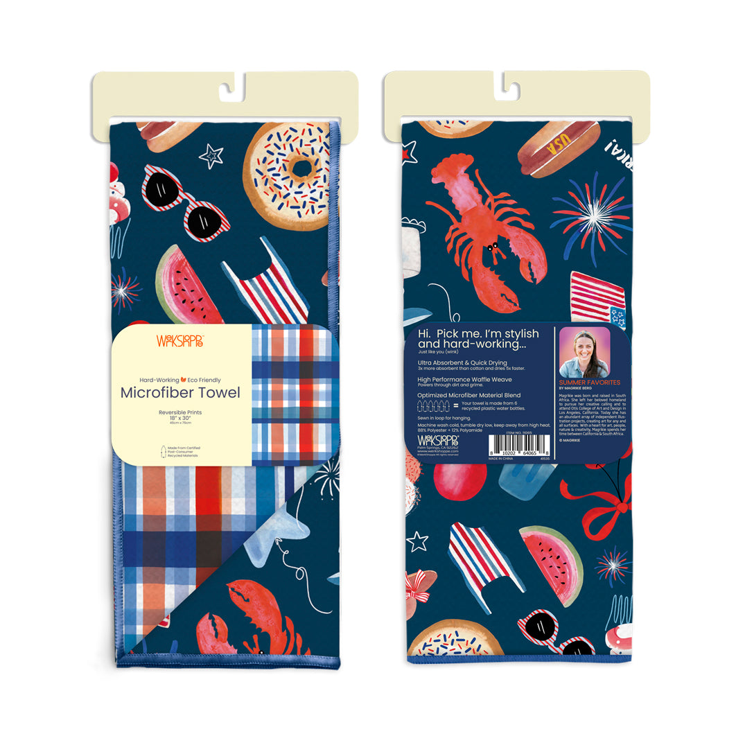 Summer Favorites Microfiber Kitchen Towel,  Reversible Microfiber Kitchen Towel, optimized waffle weave, eco-friendly kitchen towels, 4th of july decor, patriotic kitchen towel, 
