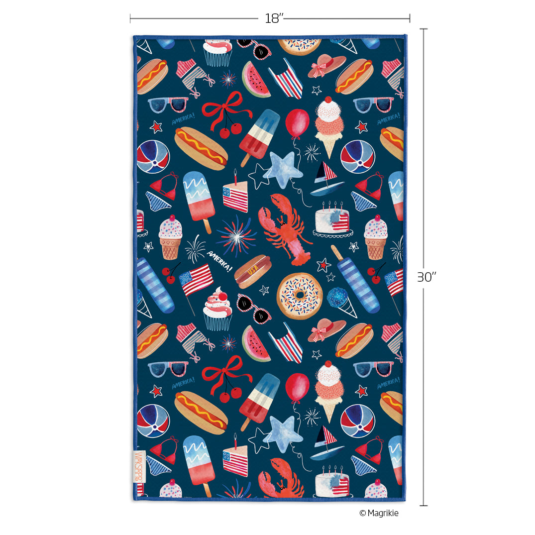 Summer Favorites Microfiber Kitchen Towel,  Reversible Microfiber Kitchen Towel, optimized waffle weave, eco-friendly kitchen towels, 4th of july decor, patriotic kitchen towel, 