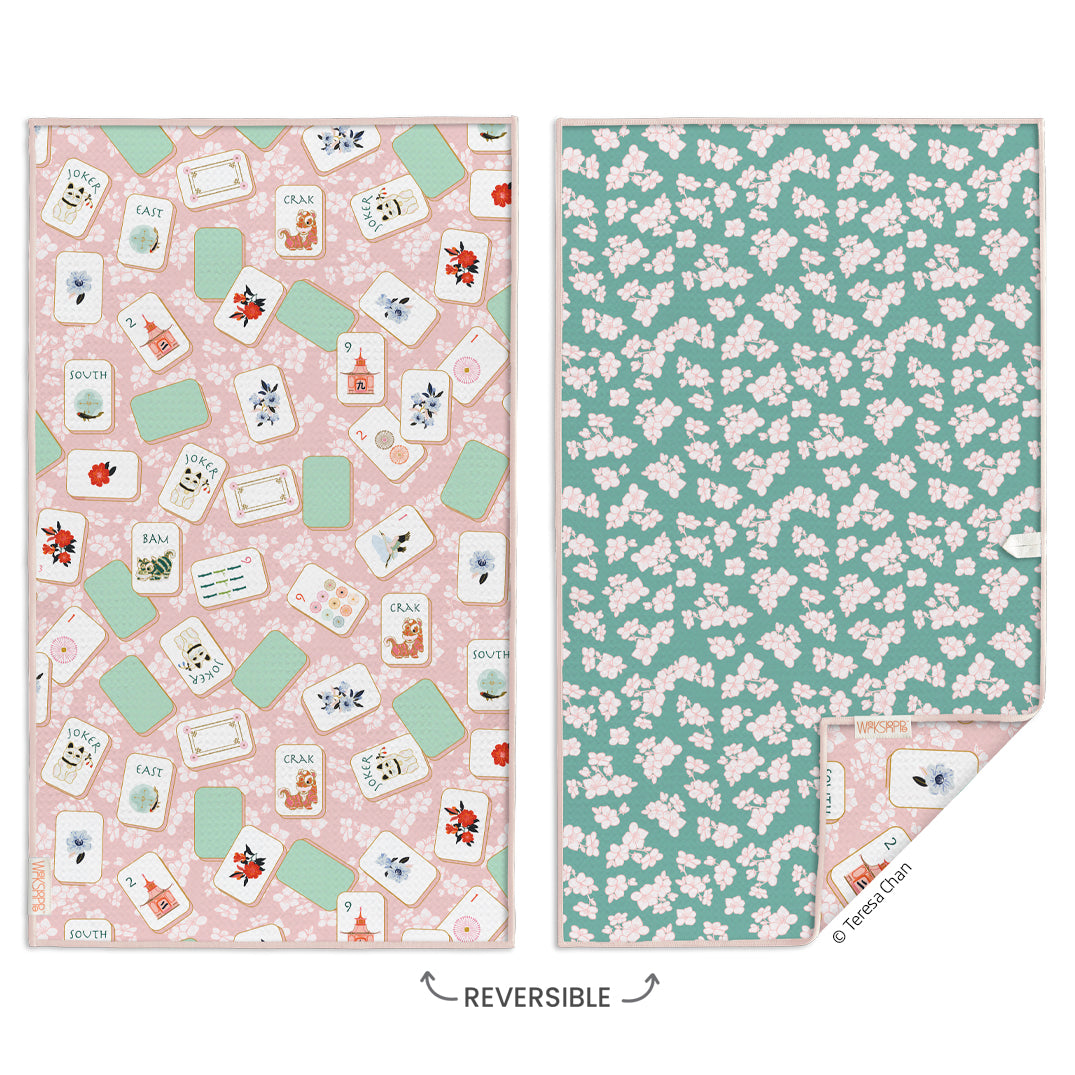 Mahjong Microfiber Kitchen Towel,  Reversible Microfiber Kitchen Towel, optimized waffle weave, eco-friendly kitchen towels, gifts for mahjong lovers