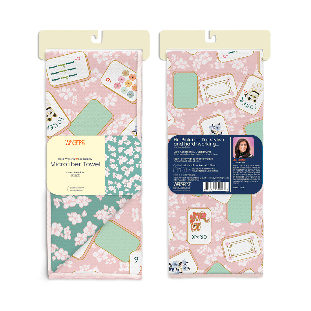 Mahjong Microfiber Kitchen Towel,  Reversible Microfiber Kitchen Towel, optimized waffle weave, eco-friendly kitchen towels, gifts for mahjong lovers