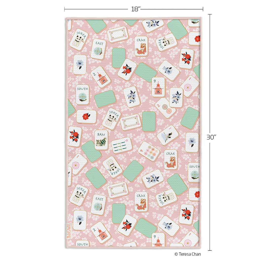 Mahjong Microfiber Kitchen Towel,  Reversible Microfiber Kitchen Towel, optimized waffle weave, eco-friendly kitchen towels, gifts for mahjong lovers