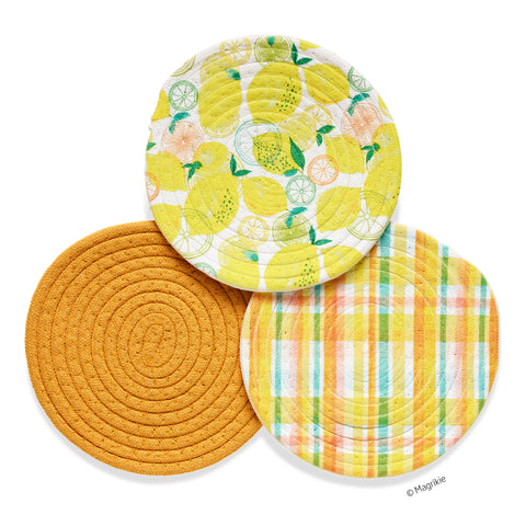 Lemon Plaid Cotton Kitchen Trivets