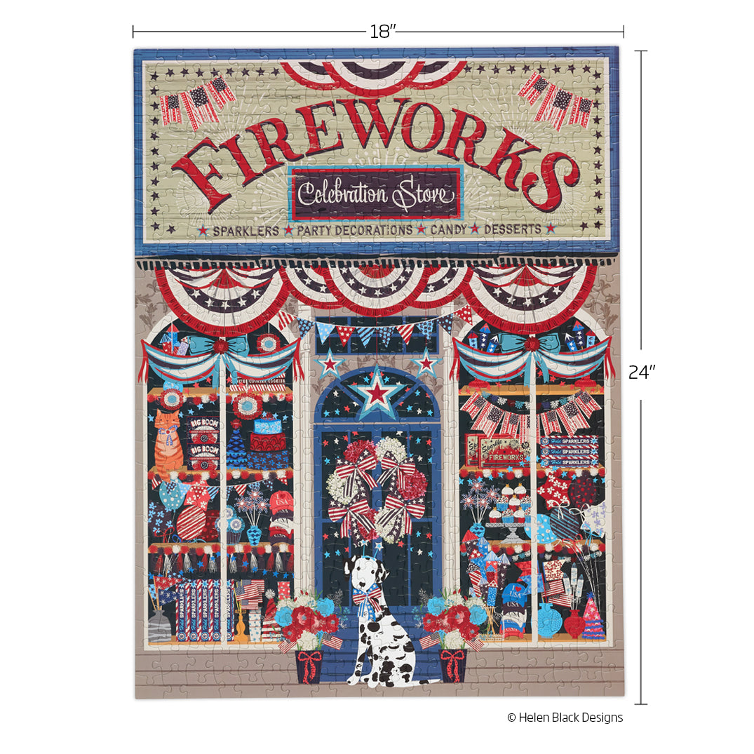Flags & Fireworks 500 Piece Puzzle, jigsaw puzzles for adults, eco-friendly & sustainable, artist designed puzzles, cool jigsaw puzzles, americana puzzle, 4th of july, fourth of july art, america themed puzzle