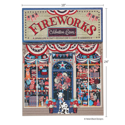 Flags & Fireworks 500 Piece Puzzle, jigsaw puzzles for adults, eco-friendly & sustainable, artist designed puzzles, cool jigsaw puzzles, americana puzzle, 4th of july, fourth of july art, america themed puzzle