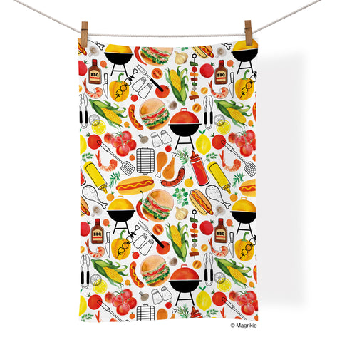 BBQ 100% Cotton Tea Towel, WerkShoppe tea towel, Machine washable, artist designed prints, cute kitchen decor