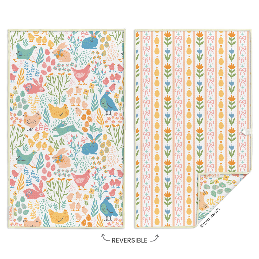 Springtime Friends Microfiber Kitchen Towel,  Reversible Microfiber Kitchen Towel, optimized waffle weave, eco-friendly kitchen towels, 