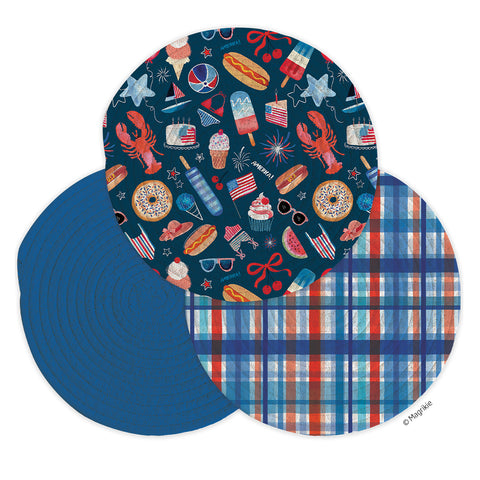 Summer Favorites Cotton Kitchen Trivets, fourth of july kitchen accessories, Table & Countertop Protection, set of 3 round cotton trivets, Multi-purpose & durable