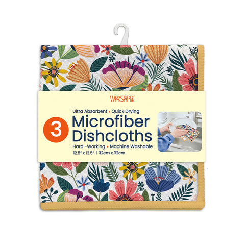 Field of Flowers Microfiber Dishcloths, Non-Abrasive All-Purpose Microfiber, High Performance Waffle Weave, Eco-friendly WerkShoppe Kitchen Towels, Set of 2 dish cloths, 