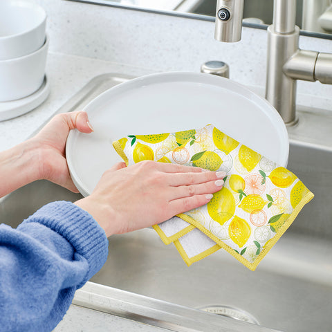 Lemon Plaid Microfiber Dishcloths