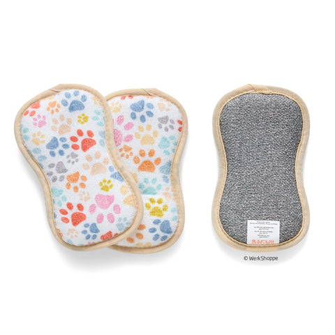 Paw Prints Pet Scrubbies, pet accessories, pet essentials, werkshoppe pet supplies, pet dish sponge, dog bowl scrubbie, cat dish cleaner, reusable sponges, eco-friendly sponge set