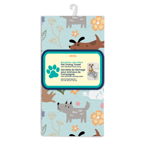 Dog Floral Pet Drying Towel, set of 2 dog drying towel, reusable washable microfiber pet towels