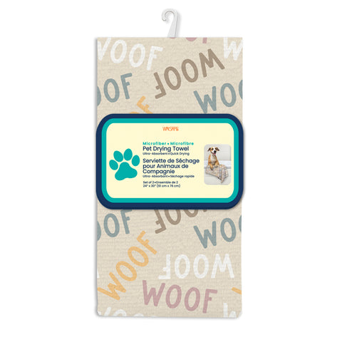 Woof Woof Pet Drying Towel, set of microfiber dog drying towels