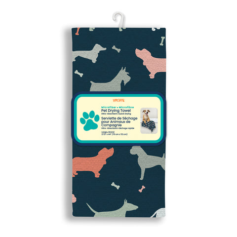 Dog Silhouettes Pet Drying Towel, washable large microfiber pet towel, cute dog print