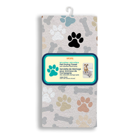 Neutral Dog Paws & Bone Pet Drying Towel, quick dry dog towel, large microfiber pet drying towel