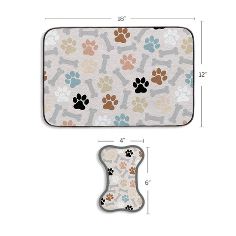 Dog Paws & Bone Bowl Mat & Scrubbie Set, reusable, washable dog bowl mat & scrubbie set