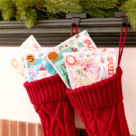 Holiday Sweets 100 Puzzle Snax, art by Katie Daisy, christmas puzzle, ribbon candy, puzzles for beginners, jigsaw puzzles for kids