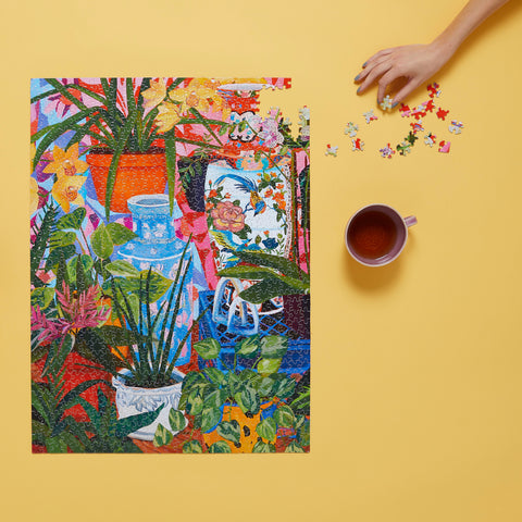 Art by Anna Valdez, tropical vases 1000 piece jigsaw puzzle, plant lovers, artist designed puzzles, unique puzzles