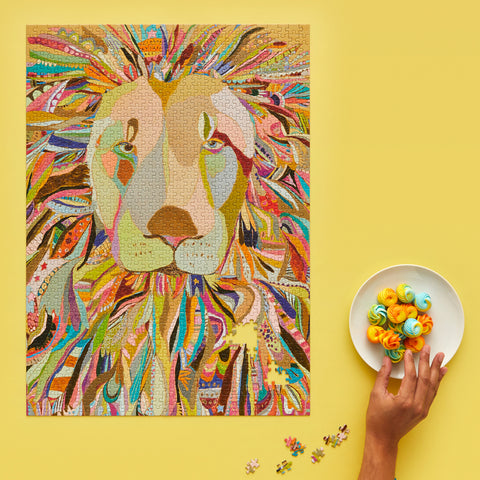 Art by Jennifer Mercede, majestic lion puzzle, 1000 piece jigsaw puzzle, puzzle lovers, 1000 piece puzzle, jigsaw puzzles,
100% recycled & non-toxic, puzzle gifts, lion, animal
