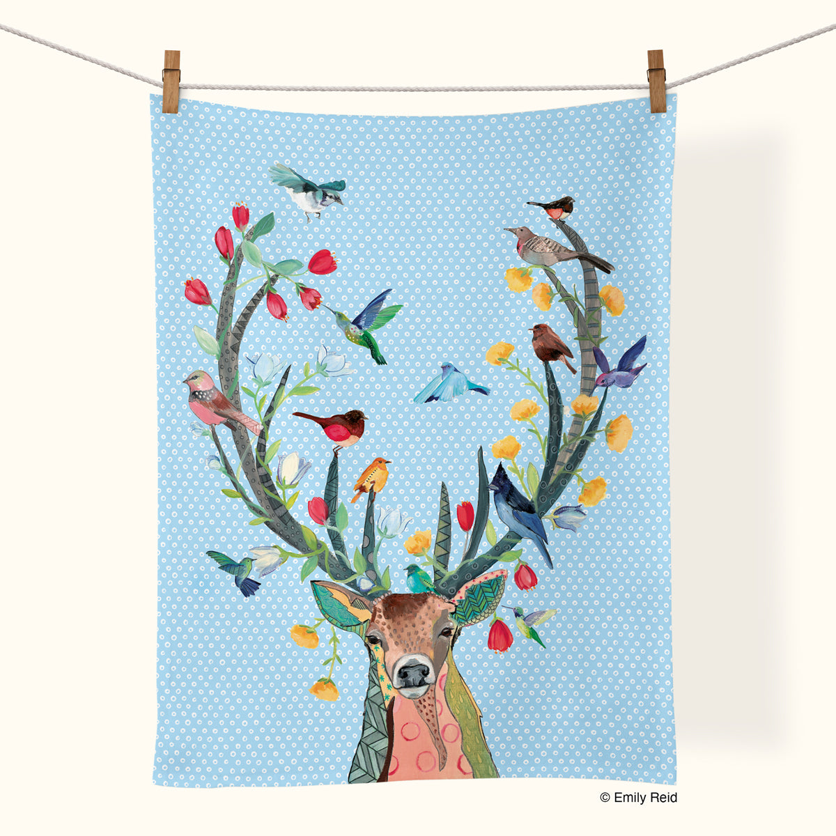 Antler Bird Party  | Cotton Tea Towel