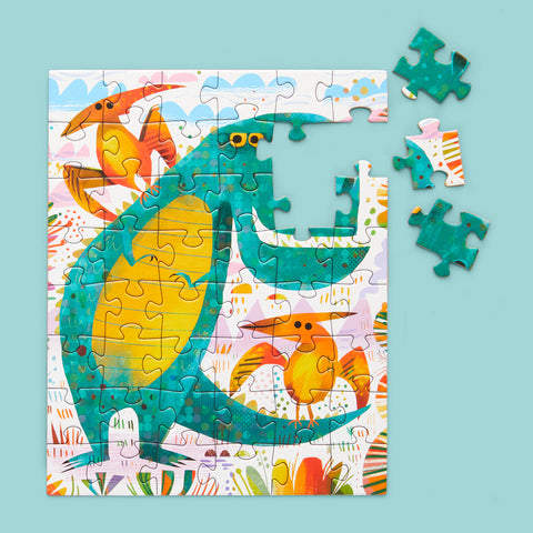 T-Rex and Friends 48 Piece Jigsaw Puzzle Snax, art by Gareth Lucas, dinosaur puzzle for kids, artist designed puzzles,