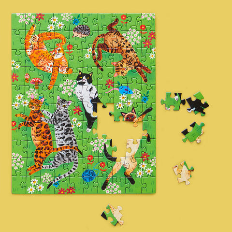 Cat Nap 100 Piece Jigsaw Puzzle, Art by Emma Jayne, cat lovers, travel size puzzles, gifts for kids