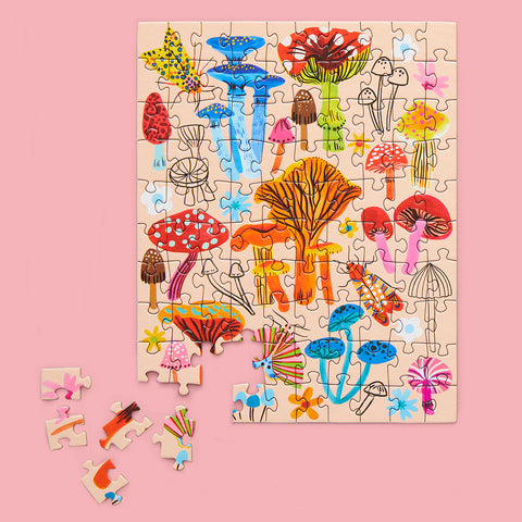 Mushroom Patch 100 Piece Jigsaw Puzzle, Art by Emma Jayne, mushroom lovers, artist designed puzzles, travel puzzle