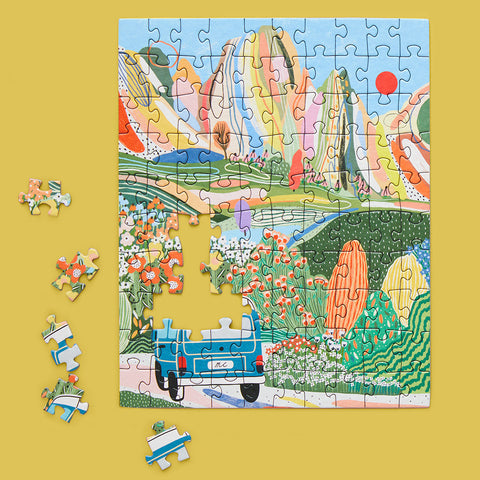 Day Tripping 100 Piece Jigsaw Puzzle, Art by Marina Ester Castaldo, 100 piece puzzle for kids, artist designed puzzles, scenic landscape